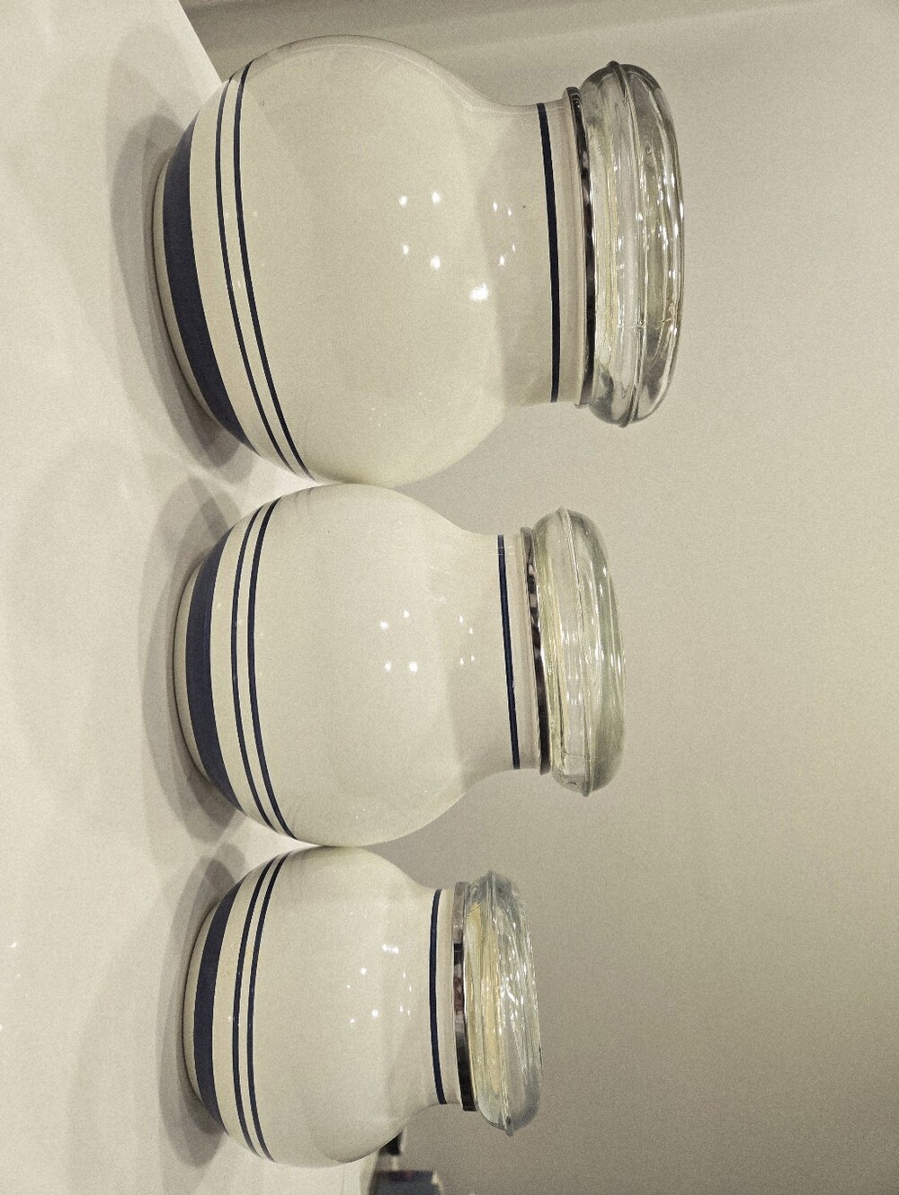 IKEA Metal Canisters with Navy Blue Stripes - Set of 3